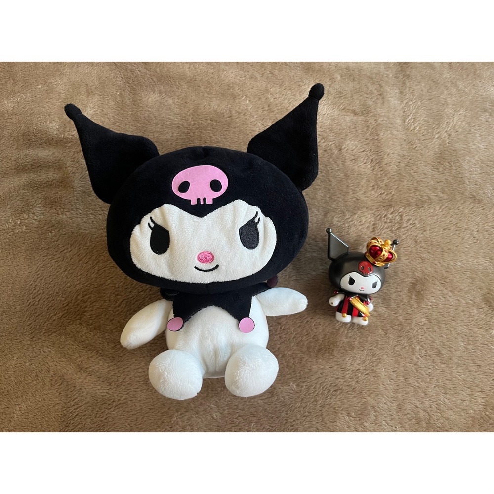 Sanrio Kuromi Plush and Top Toy Figure Bundle Black Pink‎ 8in Plush